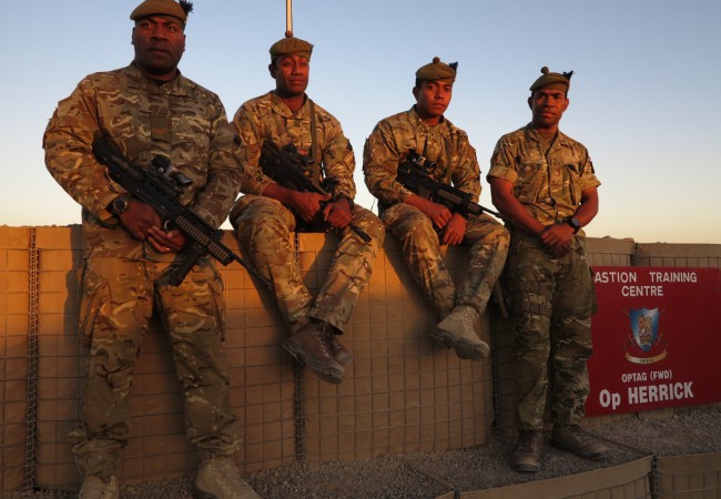 Fijians serving with the Royal Regiment of Scotland outside their Op Herrick HQ, Camp Bastion. - Ben Bohane, wakaphotos.com