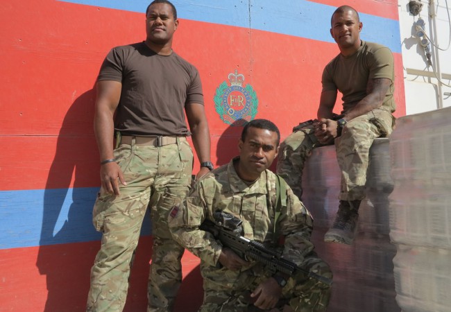 Fijians serving with the Royal Engineers at Camp Bastion. From left: Sapper Mishael Hesed from Lautoka, Cpl Elijah Salate from Suva, and Sapper Asalai Vaqe from Suva. - Ben Bohane, wakaphotos.com