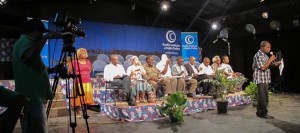 Kiery Manassah hosts a party leaders' policy debate in Port Vila.