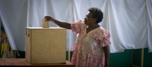 From the Vanuatu election blog: A woman casts her ballot in Port Vila.