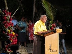 Outgoing chair of the MSG, Commodore Frank Bainimarama speaks at the opening ceremony, Noumea 2013.