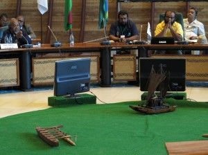 Sir Michael Somare and other delegates often spoke of "steering the canoe well" during the plenary session, Noumea 2013.